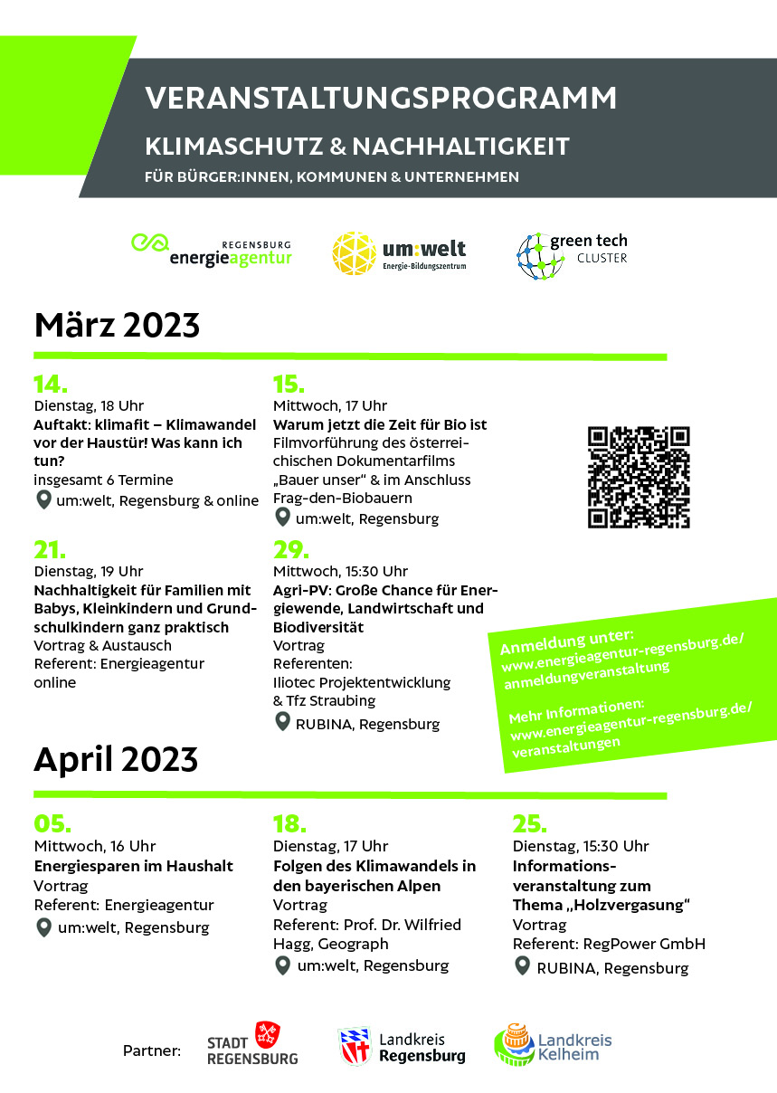 Veranstaltungen der Energieagentur für März und April